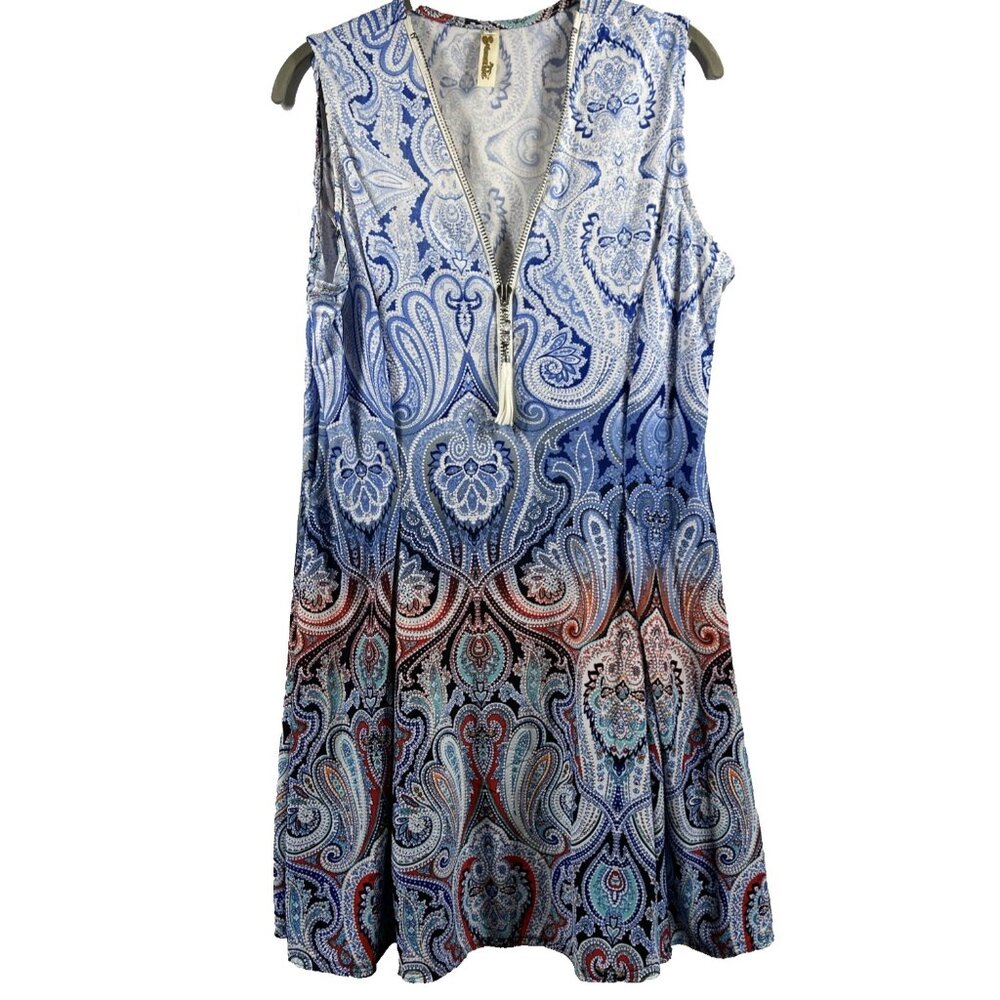Shoreline Women's Dress Size Large Paisley Colorful Rhinestones Feminine Stretch